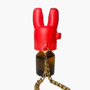 Super Sniffer v2 Chain Necklace with gold curb chain and red bunny aromatherapy pendant